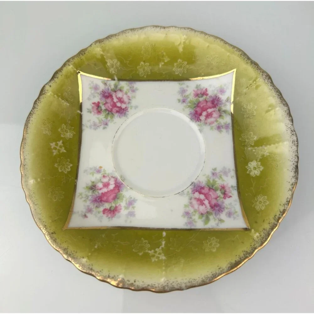 Excelsior Austria Porcelain Teacup & Saucer Green Pink Floral Victorian
